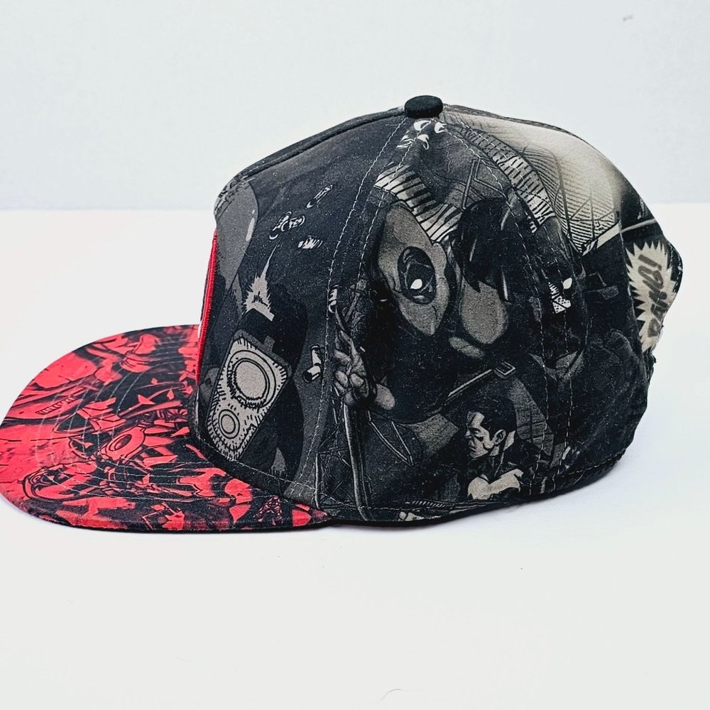 2 Marvel Comics Deadpool Logo Mens Black Hat Cap Comic Print Visor Snapback - Picture 6 of 11